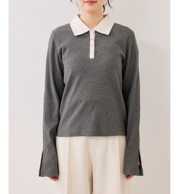 VIS「バイカラーポロ襟カットソー/イージーケア」|Tシャツ・カットソー|