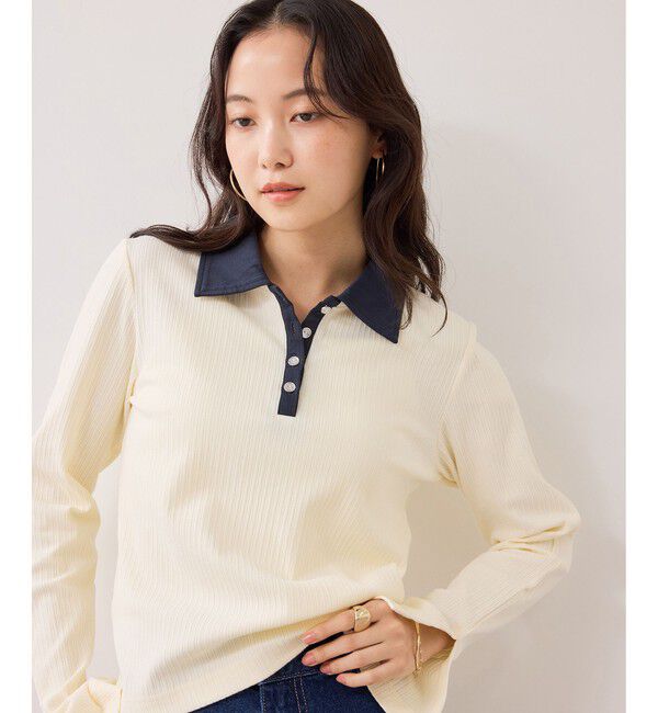 VIS「バイカラーポロ襟カットソー/イージーケア」|Tシャツ・カットソー|