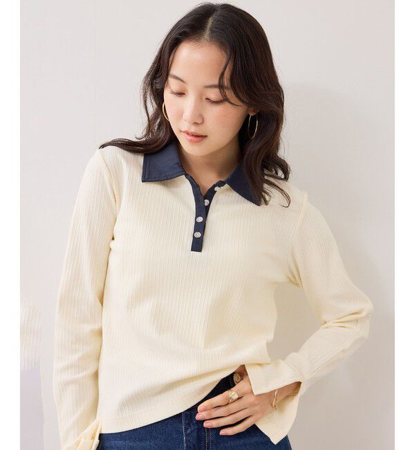 VIS「バイカラーポロ襟カットソー/イージーケア」|Tシャツ・カットソー|キナリ系(17)