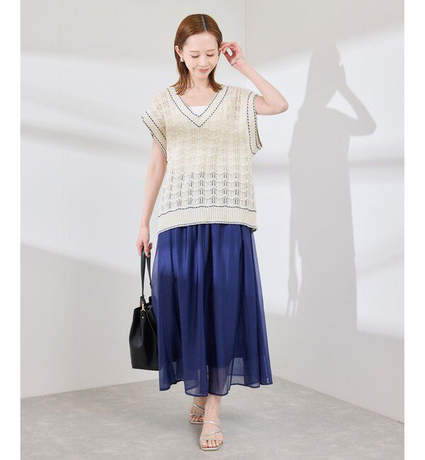 Rope&rsquo;Picnic「配色ステッチ透かし編みニットベスト」|ベスト・ジレ|