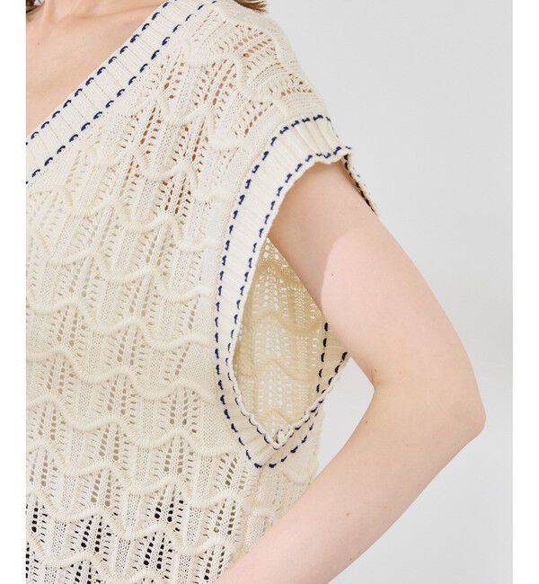 Rope&rsquo;Picnic「配色ステッチ透かし編みニットベスト」|ベスト・ジレ|