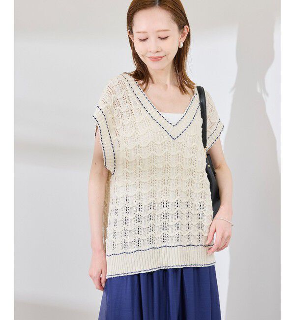 Rope&rsquo;Picnic「配色ステッチ透かし編みニットベスト」|ベスト・ジレ|