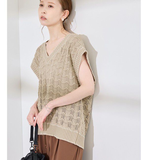 Rope&rsquo;Picnic「配色ステッチ透かし編みニットベスト」|ベスト・ジレ|