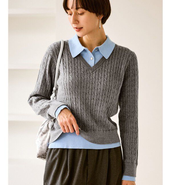 Rope&rsquo;Picnic「【新色追加】フェイクレイヤードニットプルオーバー」|ニット・セーター|グレー(07)