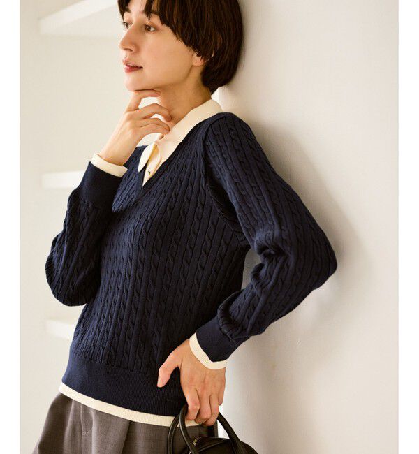 Rope&rsquo;Picnic「【新色追加】フェイクレイヤードニットプルオーバー」|ニット・セーター|ネイビー(40)