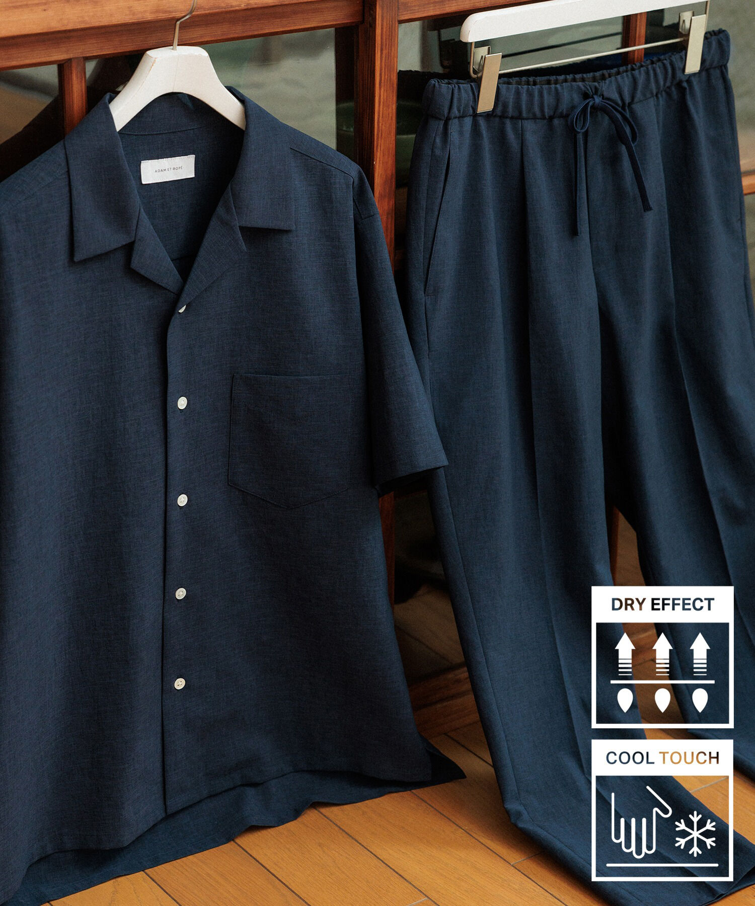 ADAM ET ROPE'「2点セット【RIRANCHA / リランチェ】セットアップ / オープンカラーシャツ&イージーパンツ / イージーケア 」|スーツ|ネイビー系(41)
