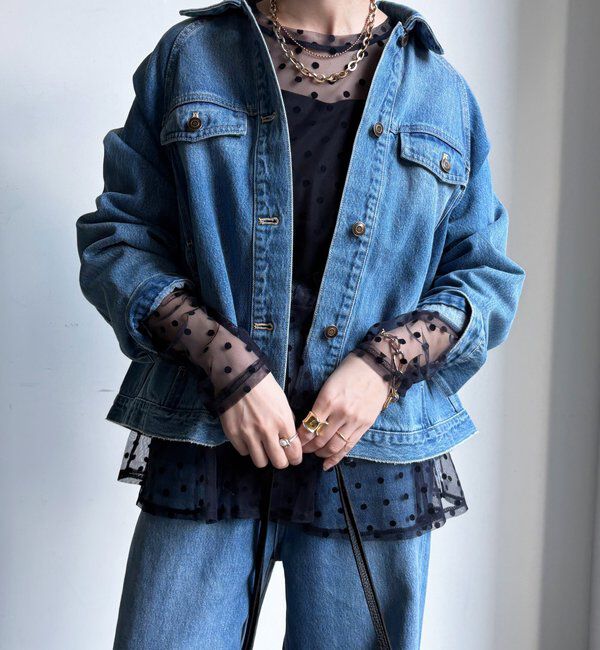  「【WEB限定】ドットチュールチュニック」|シャツ・ブラウス|ネイビー