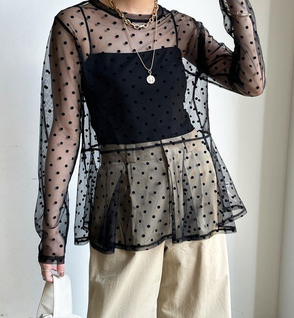  「【WEB限定】ドットチュールチュニック」|シャツ・ブラウス|ブラック