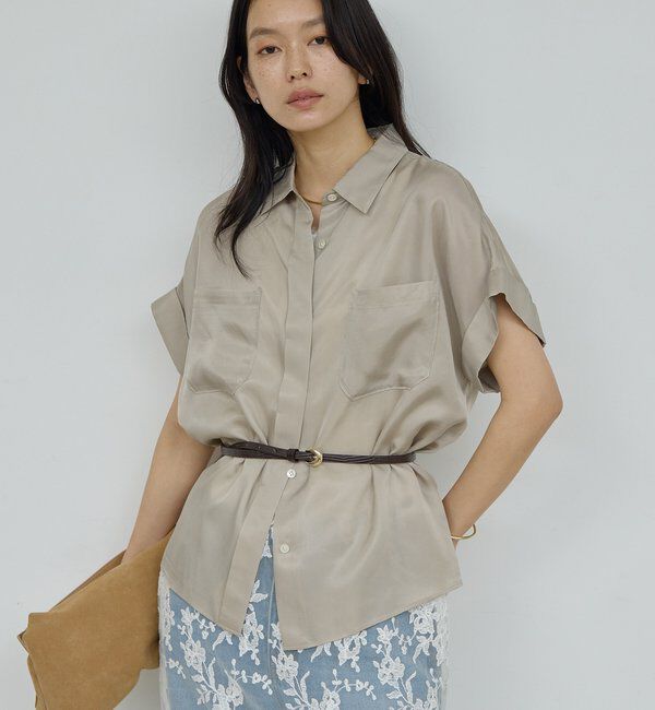  「【セットアップ対応】ミリタリーハーフスリーブシャツ」|シャツ・ブラウス|グレージュ