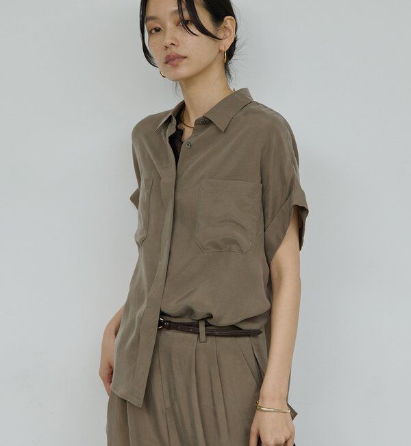  「【セットアップ対応】ミリタリーハーフスリーブシャツ」|シャツ・ブラウス|ブラウン