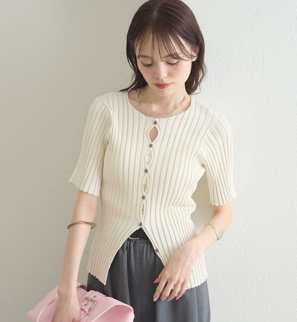  「ラウンドスリット半袖カーディガン」|カーディガン|