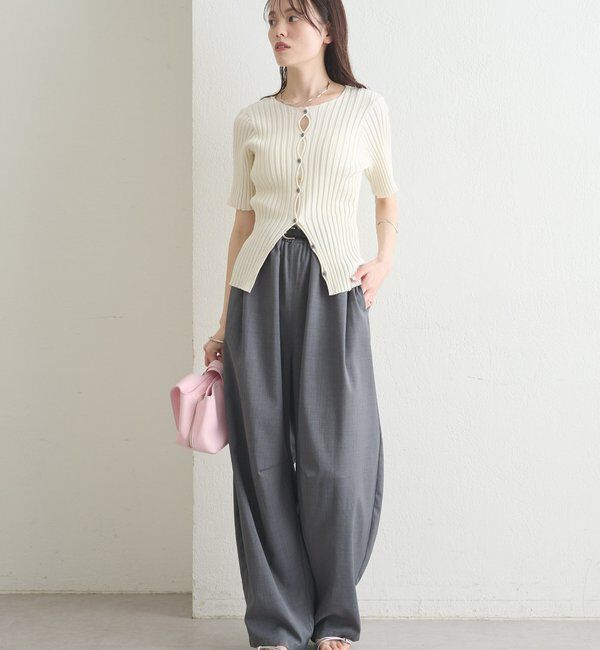  「ラウンドスリット半袖カーディガン」|カーディガン|