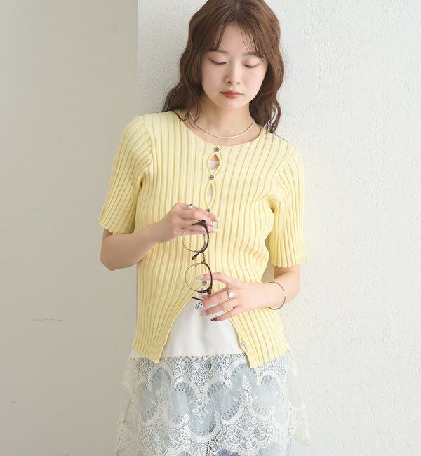  「ラウンドスリット半袖カーディガン」|カーディガン|