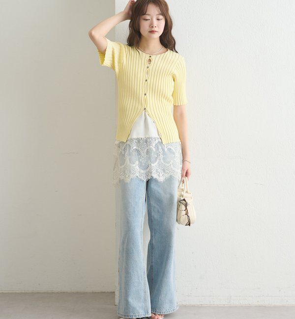  「ラウンドスリット半袖カーディガン」|カーディガン|