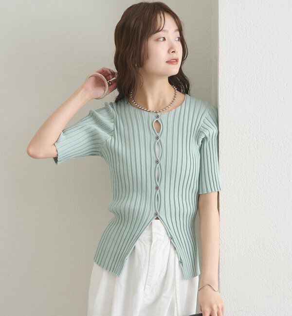 「ラウンドスリット半袖カーディガン」|カーディガン|