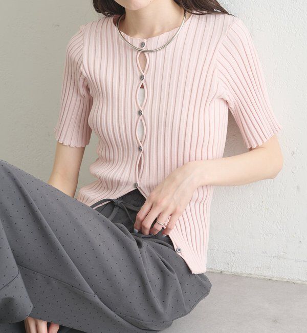 「ラウンドスリット半袖カーディガン」|カーディガン|