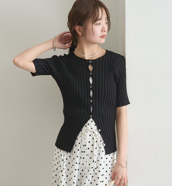  「ラウンドスリット半袖カーディガン」|カーディガン|