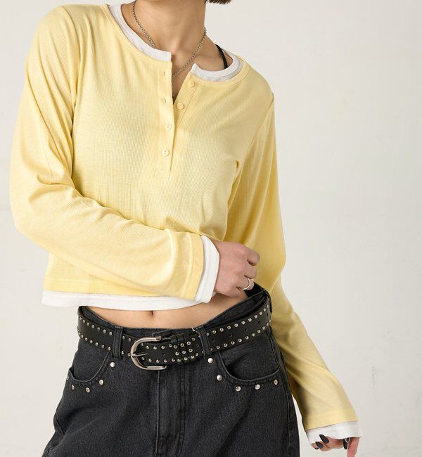  「【WEB限定カラーあり/ドット柄】レイヤードヘンリートップス」|Tシャツ・カットソー|イエロー