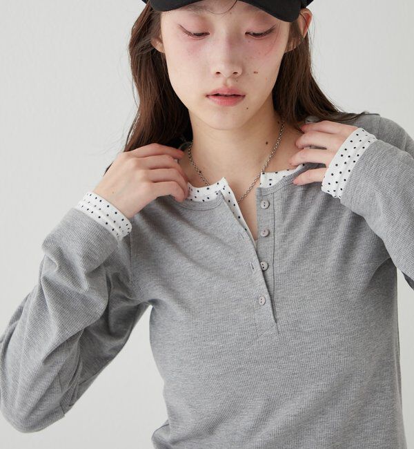  「【WEB限定カラーあり/ドット柄】レイヤードヘンリートップス」|Tシャツ・カットソー|グレーその他1