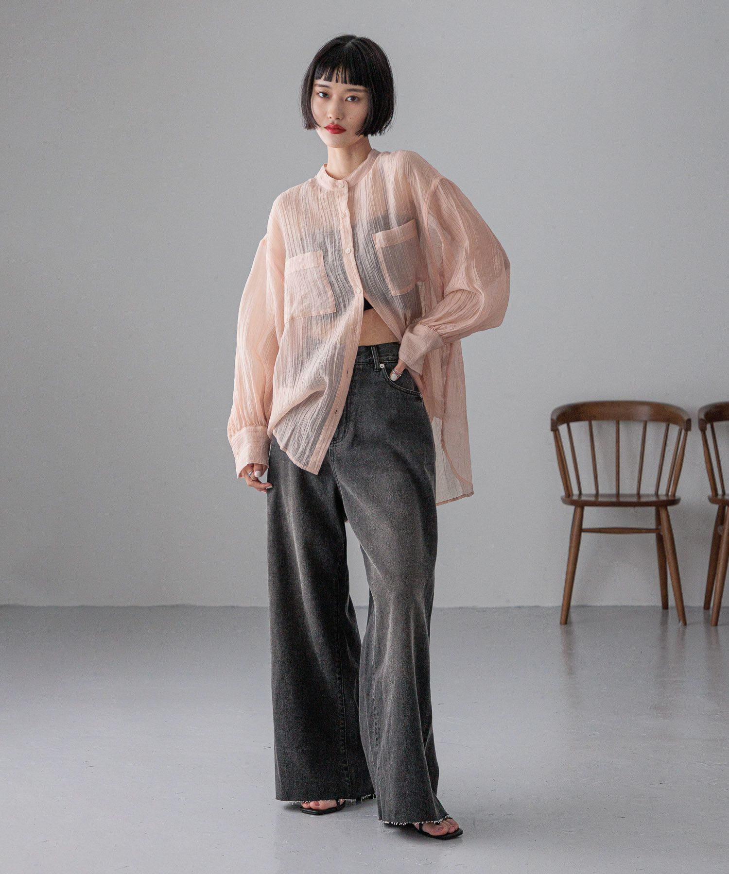 LOWRYS FARM「バンドシアーシャツＬＳ」|シャツ・ブラウス|