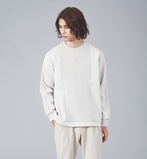 ABAHOUSE「ダンボール&times;ニットコンビ プルオーバー ニット スウェット」|Tシャツ・カットソー|グレー