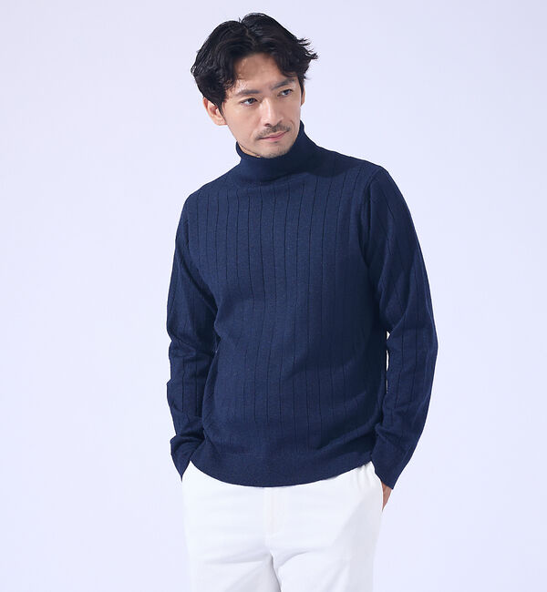 ABAHOUSE「【カシミヤタッチ】タートルネック ニット/ ウォッシャブル」|ニット・セーター|ネイビー