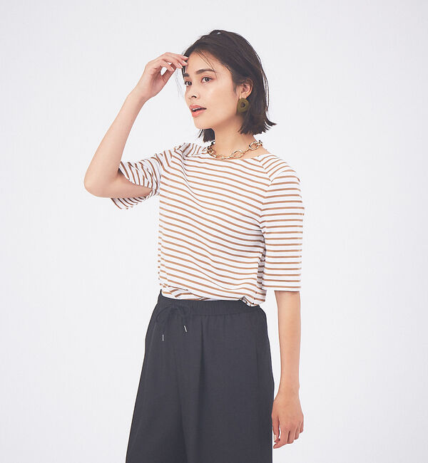 qualite「バックラウンドネックボーダーカットソー」|Tシャツ・カットソー|