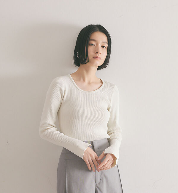 qualite「《アンサンブル対応》2WAYリブニットプルオーバー」|ニット・セーター|オフホワイト