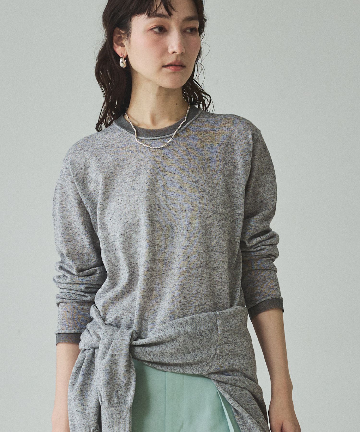 qualite「シアーミックスニットプルオーバー」|Tシャツ・カットソー|グレー