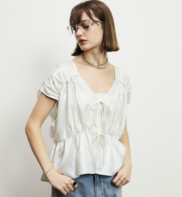 Soffitto「リボンギャザーブラウス」|シャツ・ブラウス|シルバー