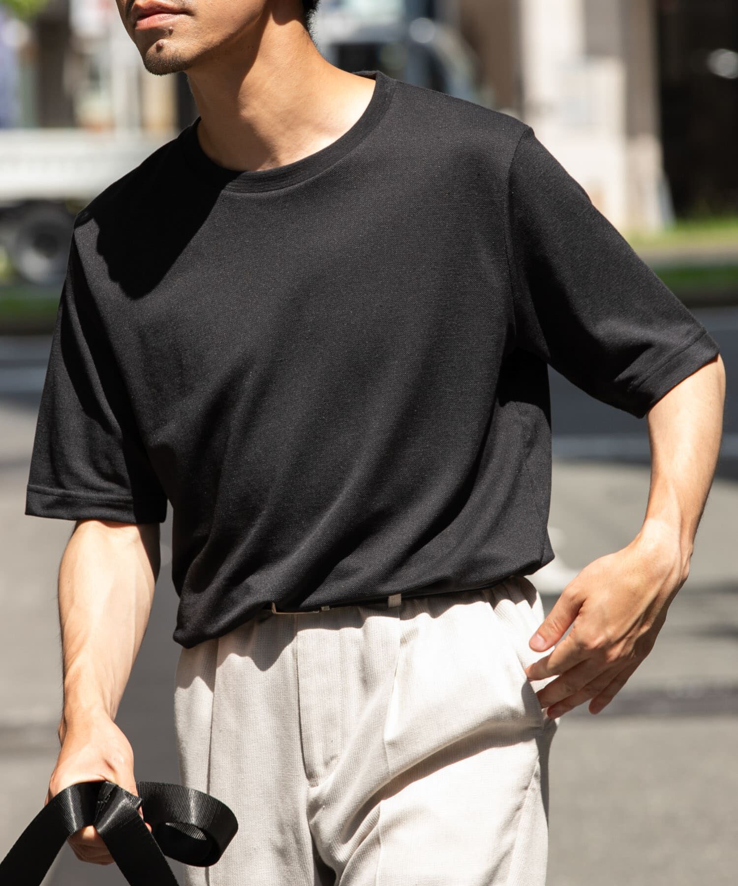 URBAN RESEARCH ROSSO「『WEB限定』『XLサイズあり』リネン混カノコクルーTシャツ」|Tシャツ・カットソー|ブラック