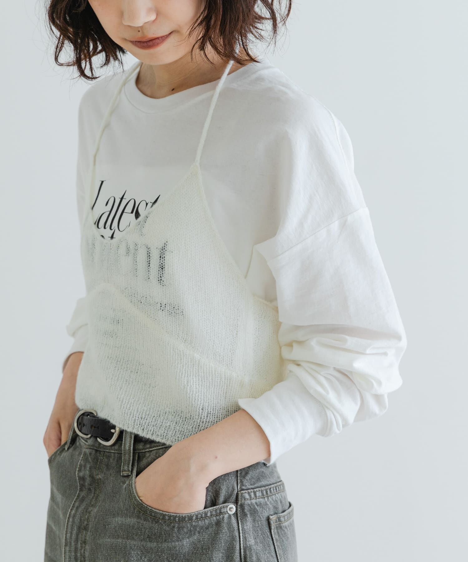 URBAN RESEARCH「ヘアリーニットビスチェ」|キャミソール|オフホワイト