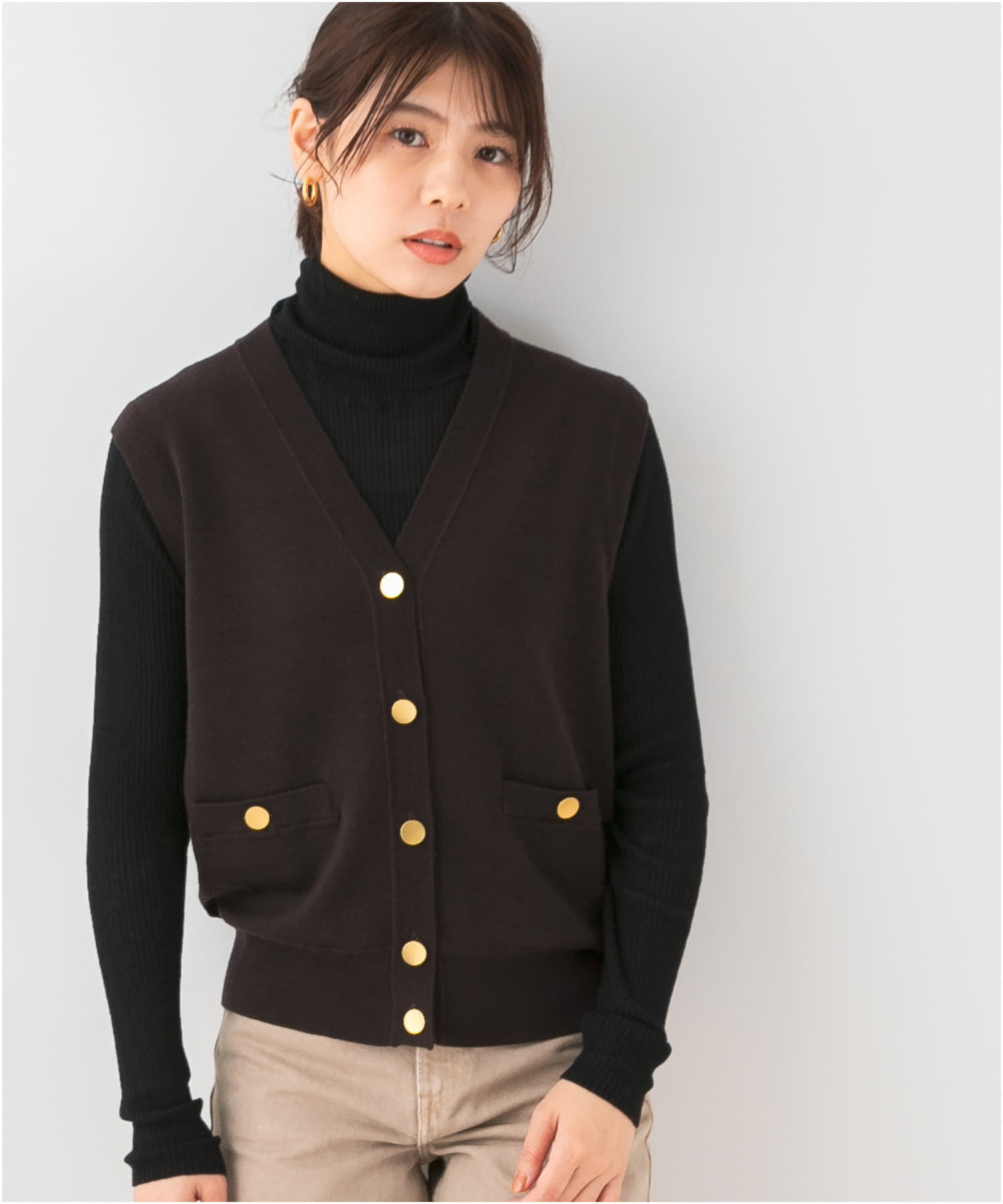 URBAN RESEARCH ROSSO「F by ROSSO　ウォッシャブルメタル釦ニットベスト」|ベスト・ジレ|ブラウン
