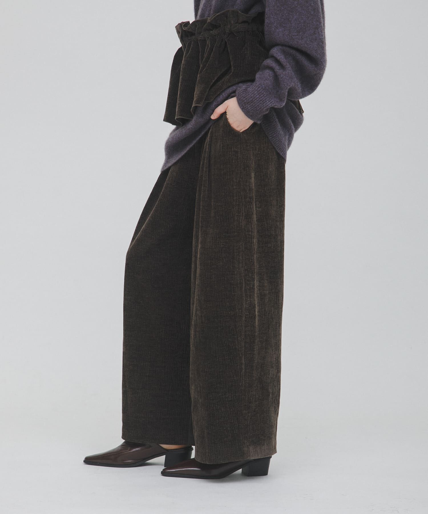 LAATO「wrinkle velor wide pants」|その他|ダークグレー