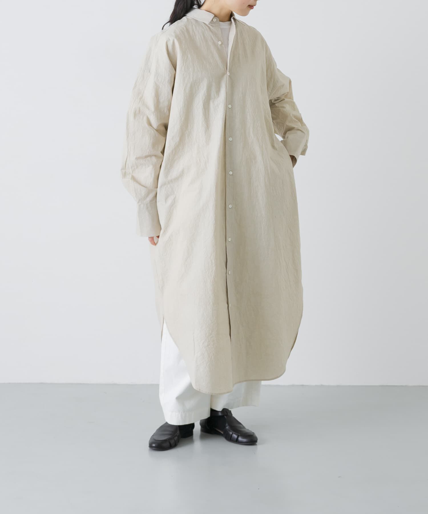 かぐれ「ワイドシャツワンピース」|ワンピース|ライトベージュ