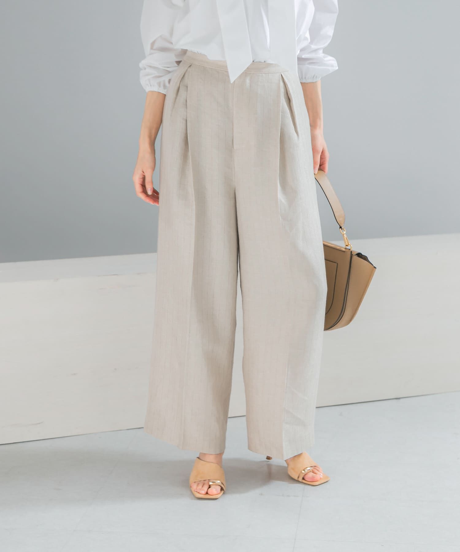 URBAN RESEARCH ROSSO「ラメリネンストライプワイドパンツ」|その他|ベージュ