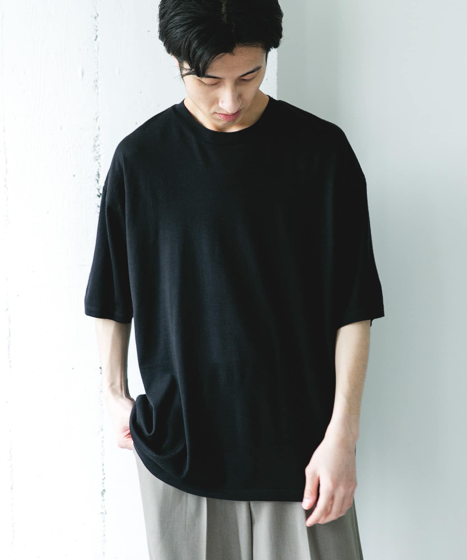 URBAN RESEARCH DOORS「PURE WOOL クルーネックショートスリーブTシャツ」|Tシャツ・カットソー|ブラック