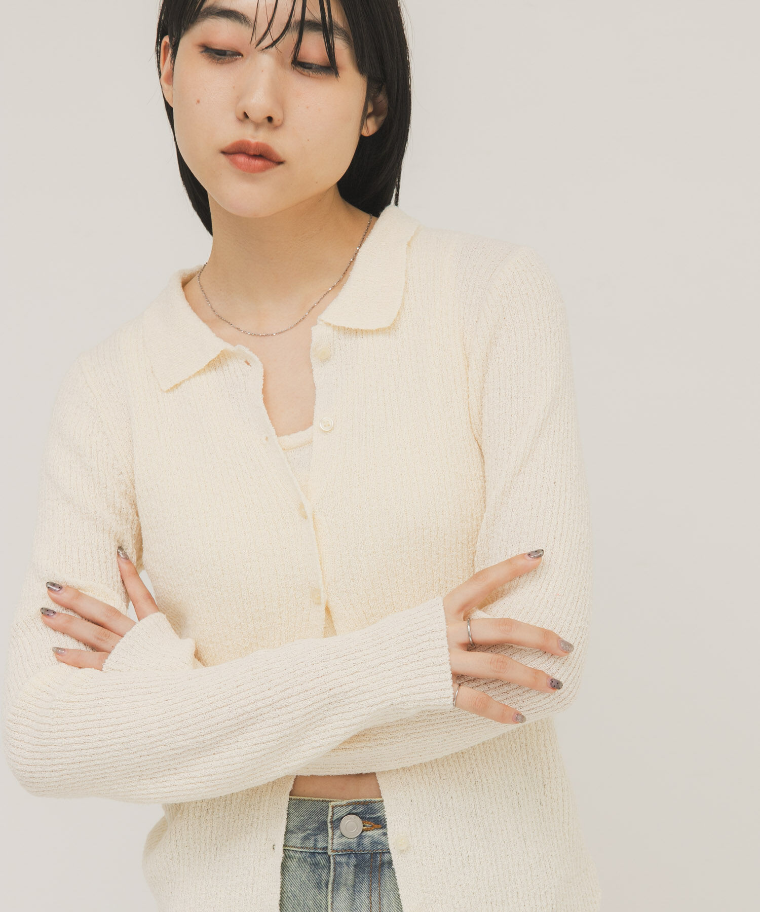  「『一部WEB限定カラー』ミニブークレレイヤードニットシャツ」|ニット・セーター|