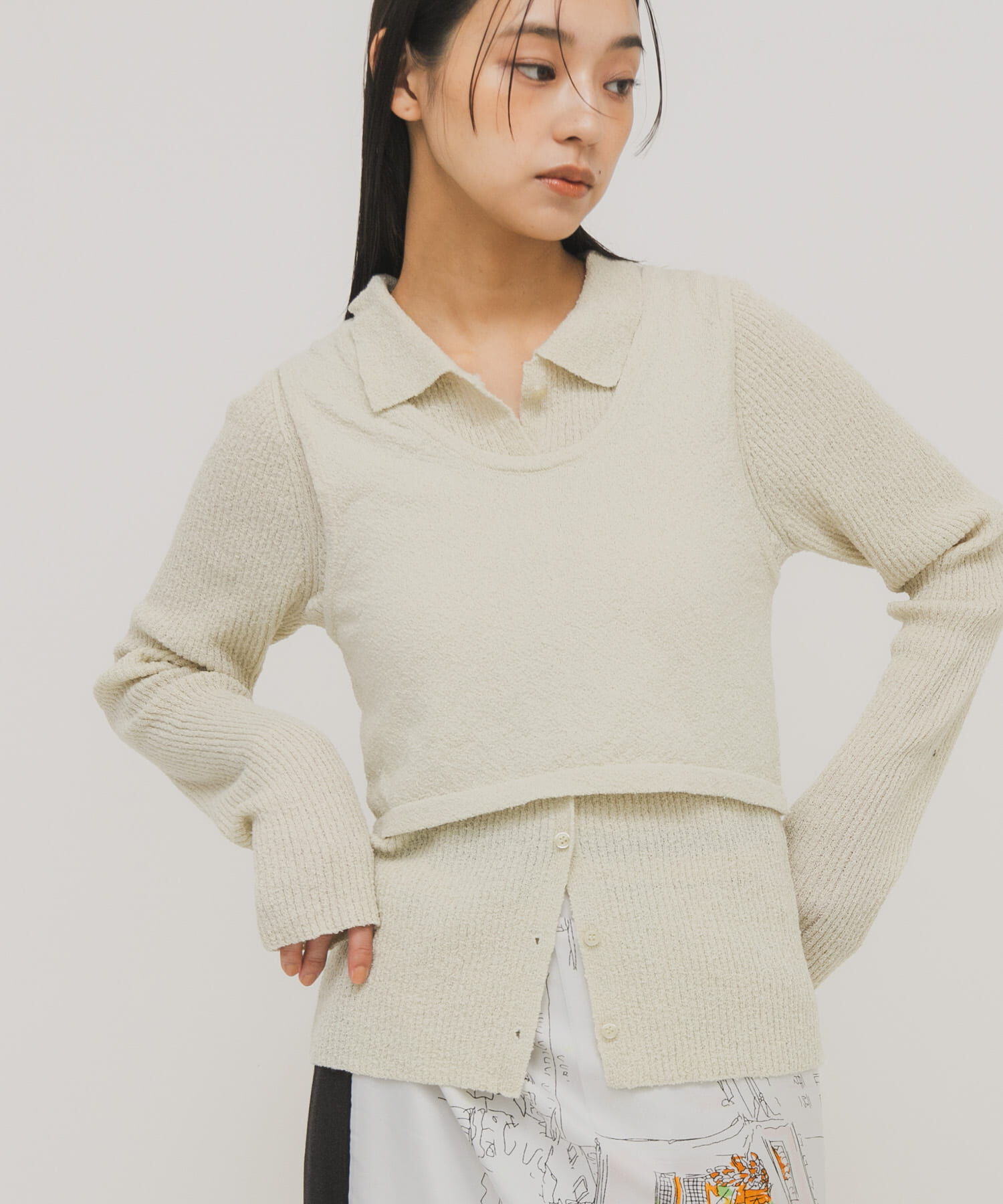  「『一部WEB限定カラー』ミニブークレレイヤードニットシャツ」|ニット・セーター|