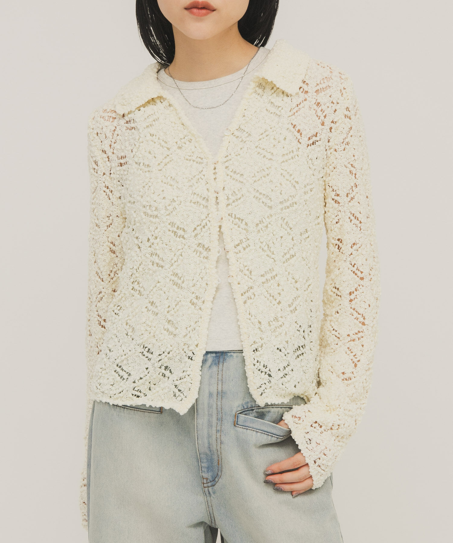  「クロシェレースニットシャツ」|ニット・セーター|