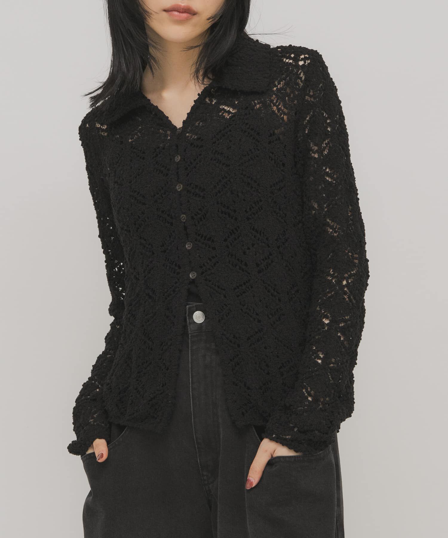  「クロシェレースニットシャツ」|ニット・セーター|