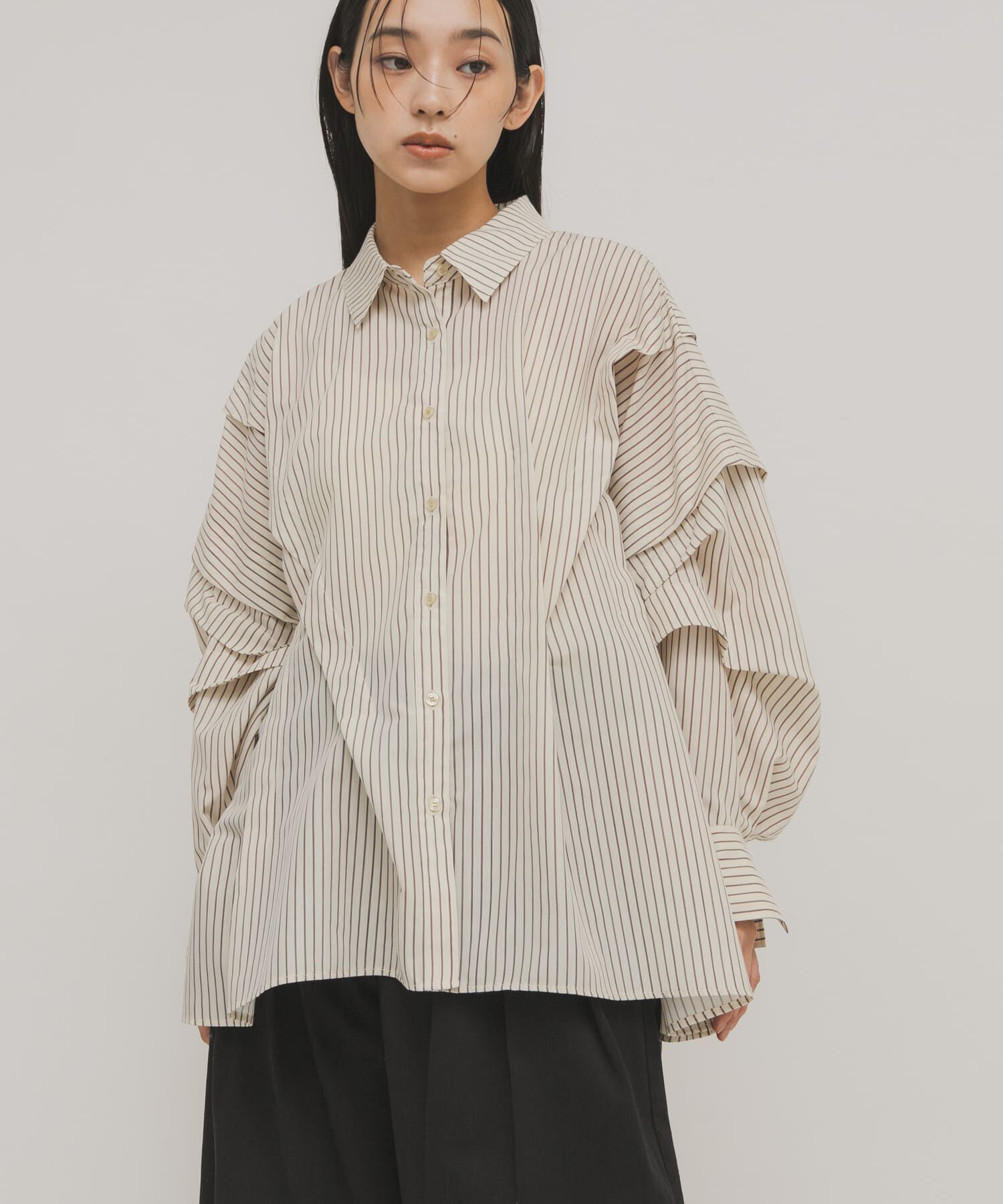  「ランダムタックデザインストライプシャツ」|シャツ・ブラウス|