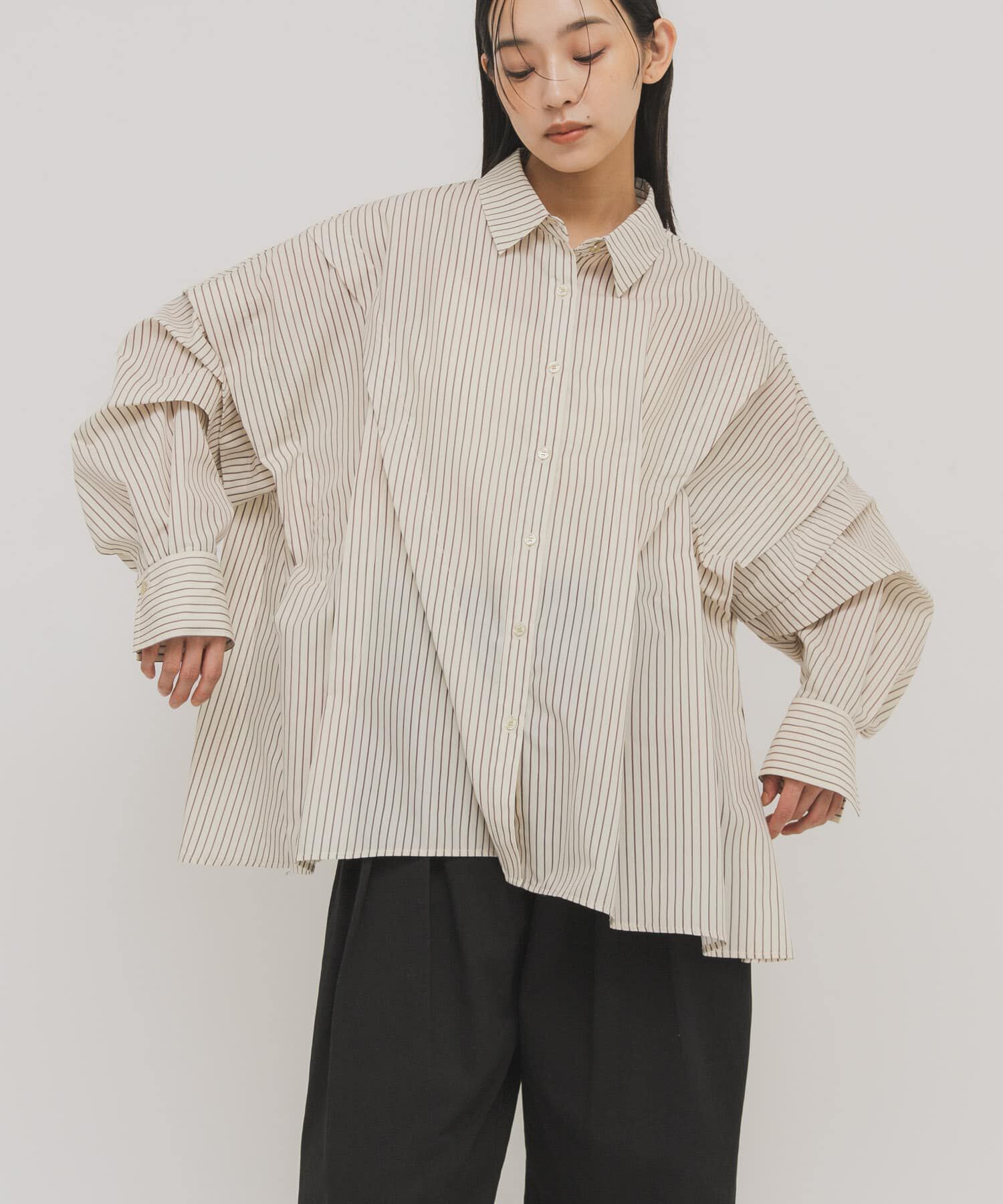 「ランダムタックデザインストライプシャツ」|シャツ・ブラウス|