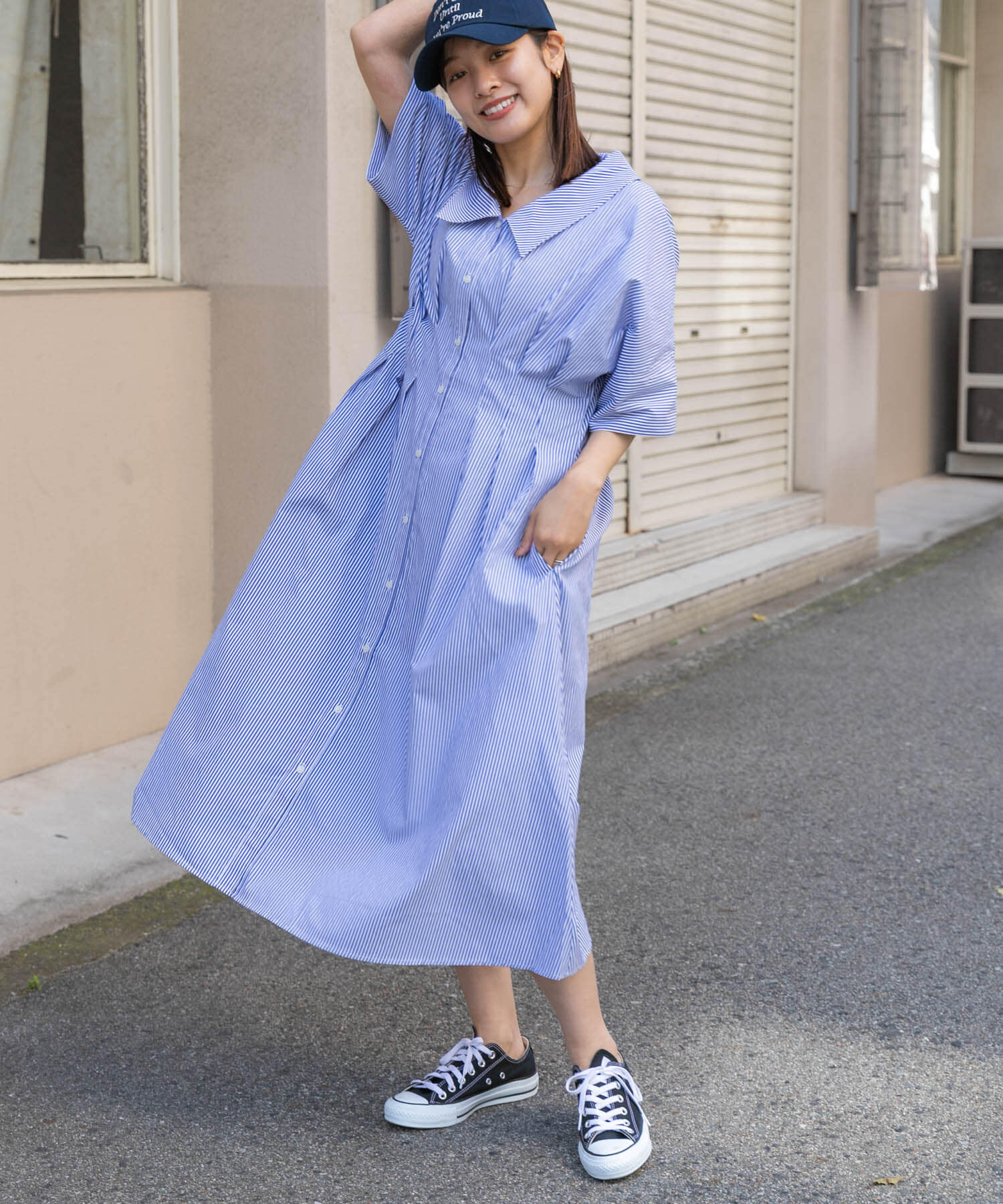 SENSE OF PLACE by URBAN RESEARCH「ウエストタックシャツワンピース」|ワンピース|ブルー系その他