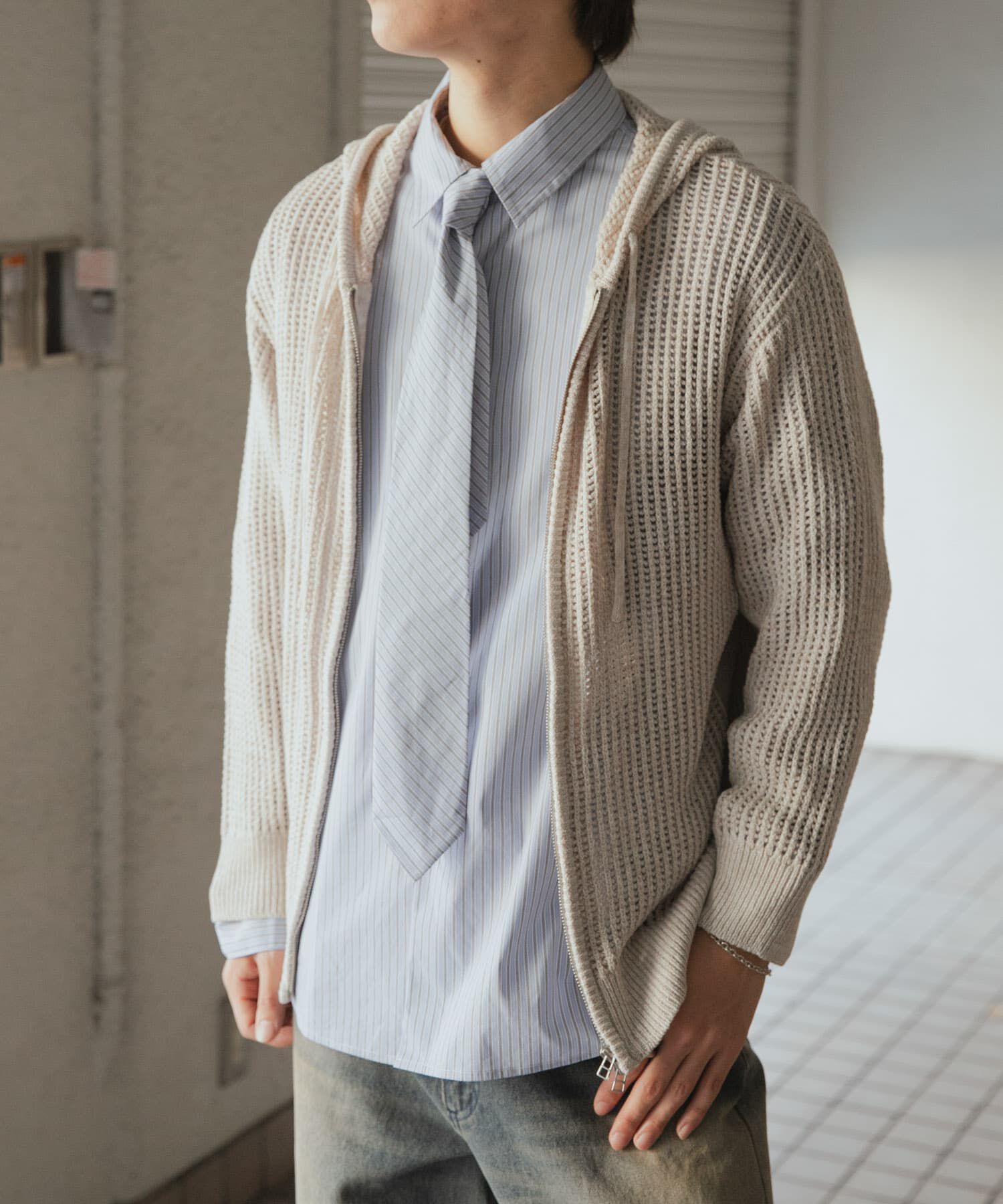 SENSE OF PLACE by URBAN RESEARCH「シアーメッシュフーディージップパーカー」|パーカー|ライトベージュ