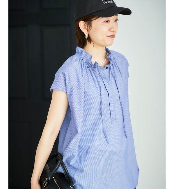 「ストライプフリルカラーブラウス」|シャツ・ブラウス|