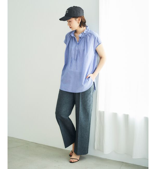  「ストライプフリルカラーブラウス」|シャツ・ブラウス|