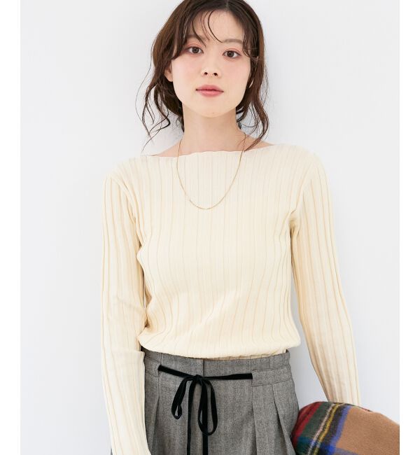 「《手洗い可能》ボートネックリブニット」|ニット・セーター|アイボリー