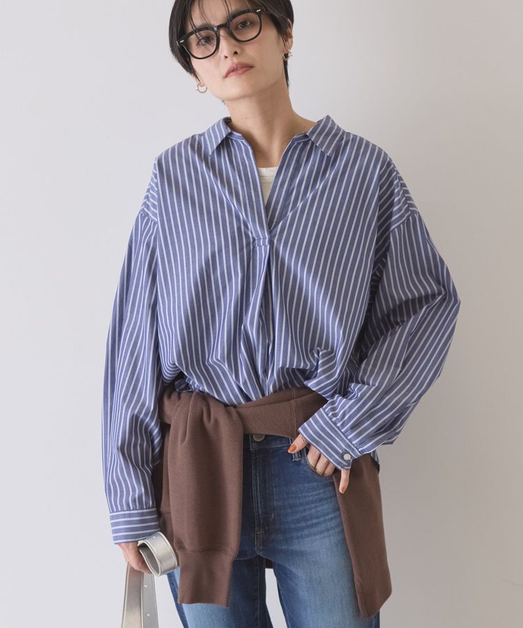 AMERICAN HOLIC「【イージーケア】バックギャザースキッパーシャツ」|シャツ・ブラウス|Stripe Navy