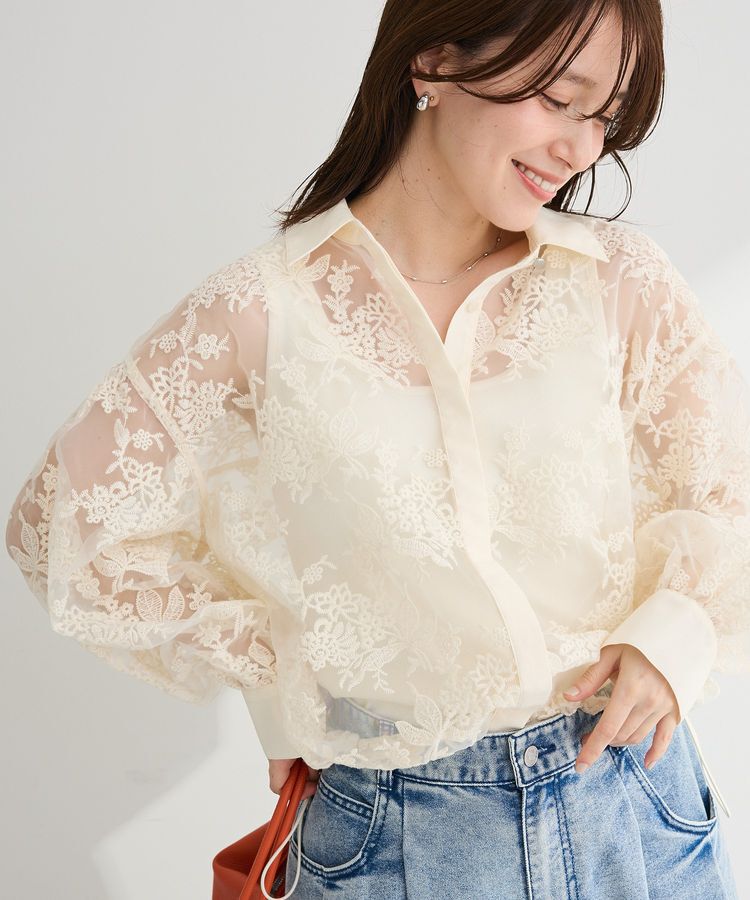 Green Parks「オーガン刺繍比翼シャツ」|シャツ・ブラウス|